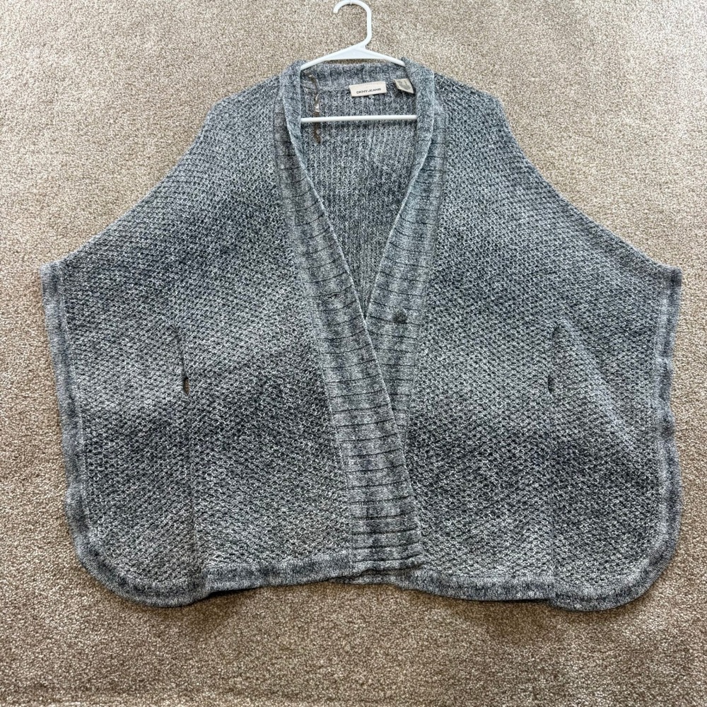 DKNY Jeans Womens Large Gray Marled Knit Poncho Cardigan Open Front Arm Slits